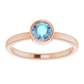 14K Rose 5 mm Natural Aquamarine Ring